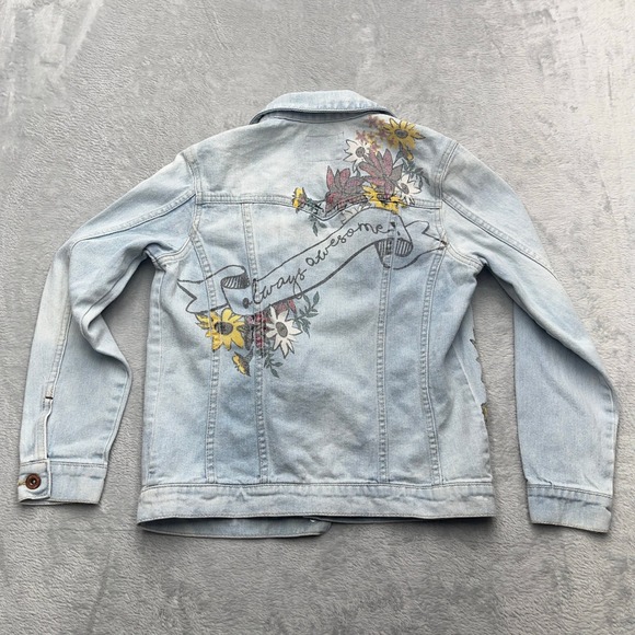Jessica Simpson Womens Denim Jacket Floral Butterfly Embroidered Size L - Picture 5 of 6